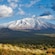 Un volcán cubierto de nieve que domina la campiña